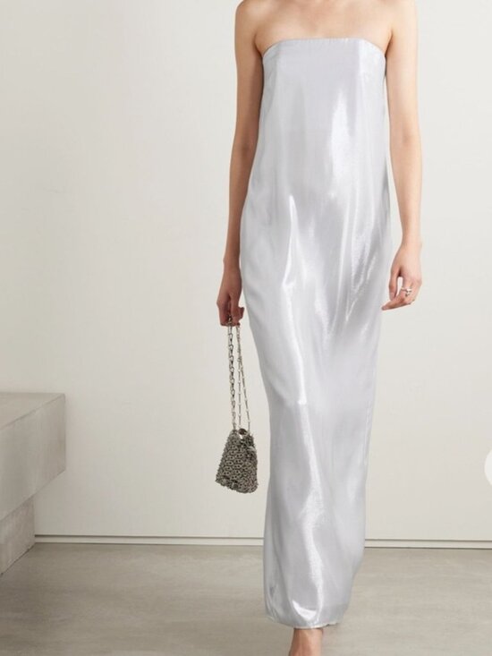 STAUD Dresses & Skirts - STAUD Casey Strapless Metallic Silver Gown